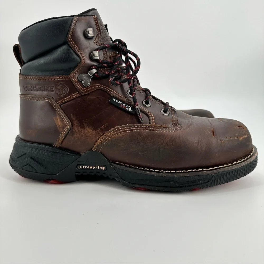 Wolverine Dura Shocks Ultra Spring WP Brown Steel Toe Lace Up Boots Size 11 EW